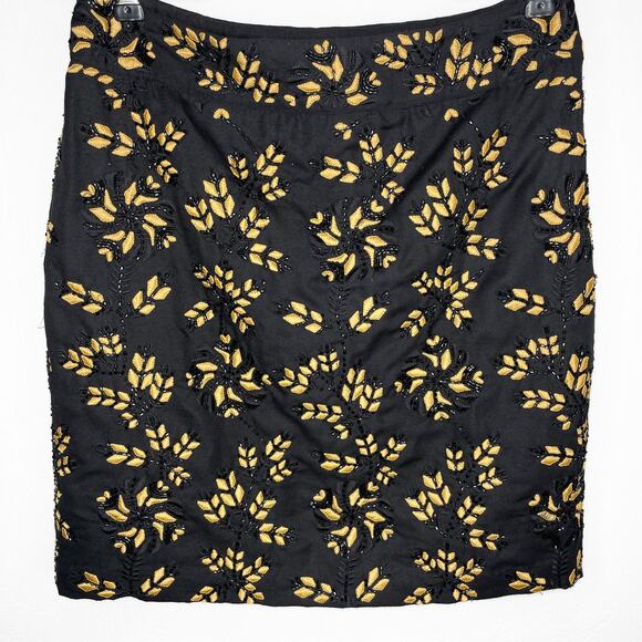 Reiss Opera Black Beaded Gold Leaf Floral Embroidered Mini Pencil Skirt 10 - Picture 3 of 13